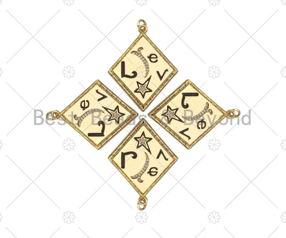 Gold Filled CZ Micro Pave Love Word On Rhombus Shape Pendant, 18K Gold Filled Black Enamel Charm, Necklace Bracelet Charm,30x38mm,Sku#L567