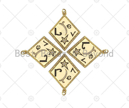 Gold Filled CZ Micro Pave Love Word On Rhombus Shape Pendant, 18K Gold Filled Black Enamel Charm, Necklace Bracelet Charm,30x38mm,Sku#L567