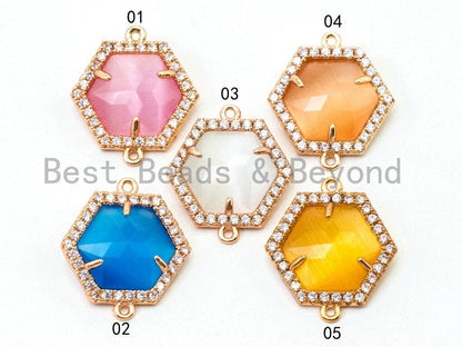 Hexagon Bezel Connector with Faceted Cat's Eye Stone, sku#A81