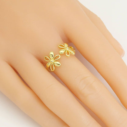 Daisy Flower Gold Silver Adjustable Ring, Sku#A196