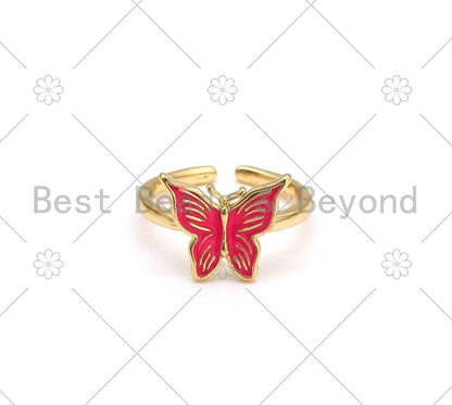 Colorful Enamel Butterfly Shape Adjustable Ring, Sku#X273