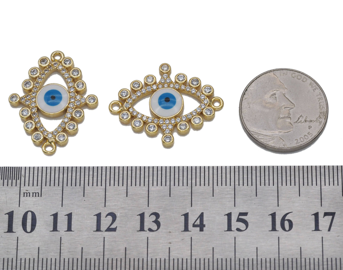 Gold CZ Enamel Evil Eye Connector, Sku#LD329