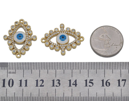 Gold CZ Enamel Evil Eye Connector, Sku#LD329