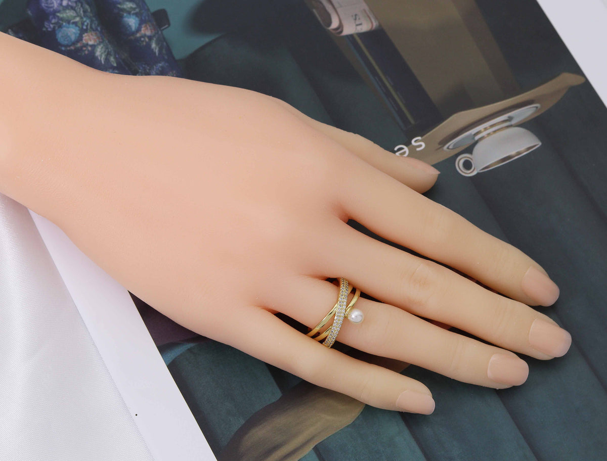 CZ Gold Pearl Cross Ring, Sku#X345