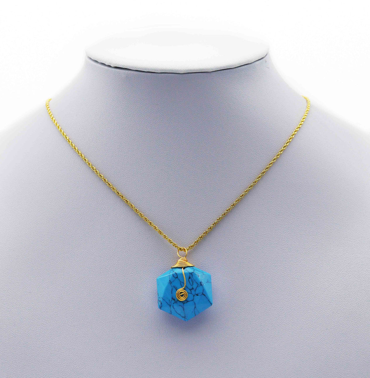 Gold Hexagon Gemstone Pendant, Sku#LY04