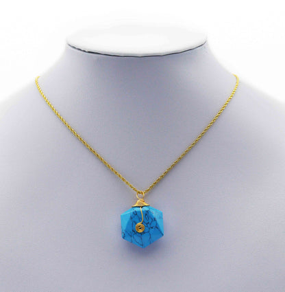 Gold Hexagon Gemstone Pendant, Sku#LY04