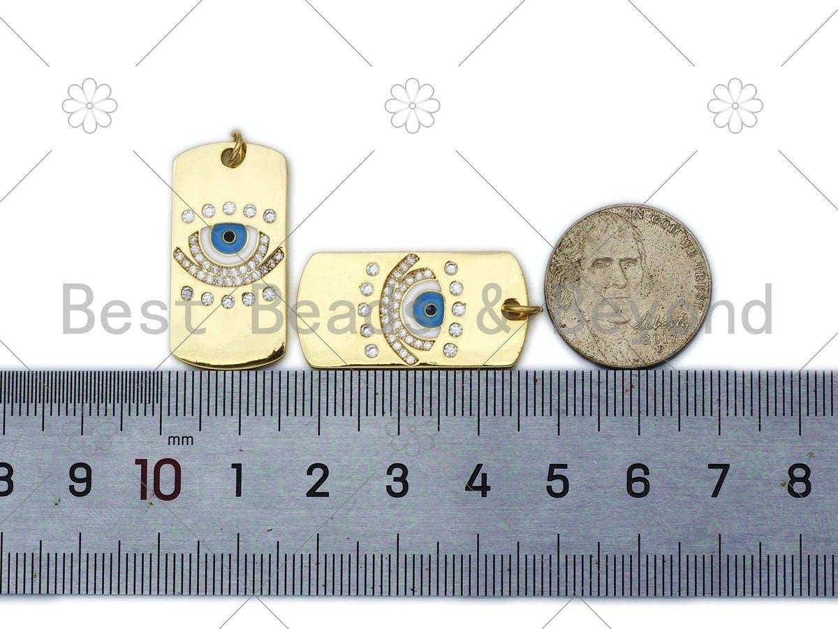 CZ Micro Pave Turquoise Blue Evil Eye Dog tag charm,18K Gold Filled Evil Eye Charm,Sku#L581