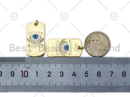 CZ Micro Pave Turquoise Blue Evil Eye Dog tag charm,18K Gold Filled Evil Eye Charm,Sku#L581
