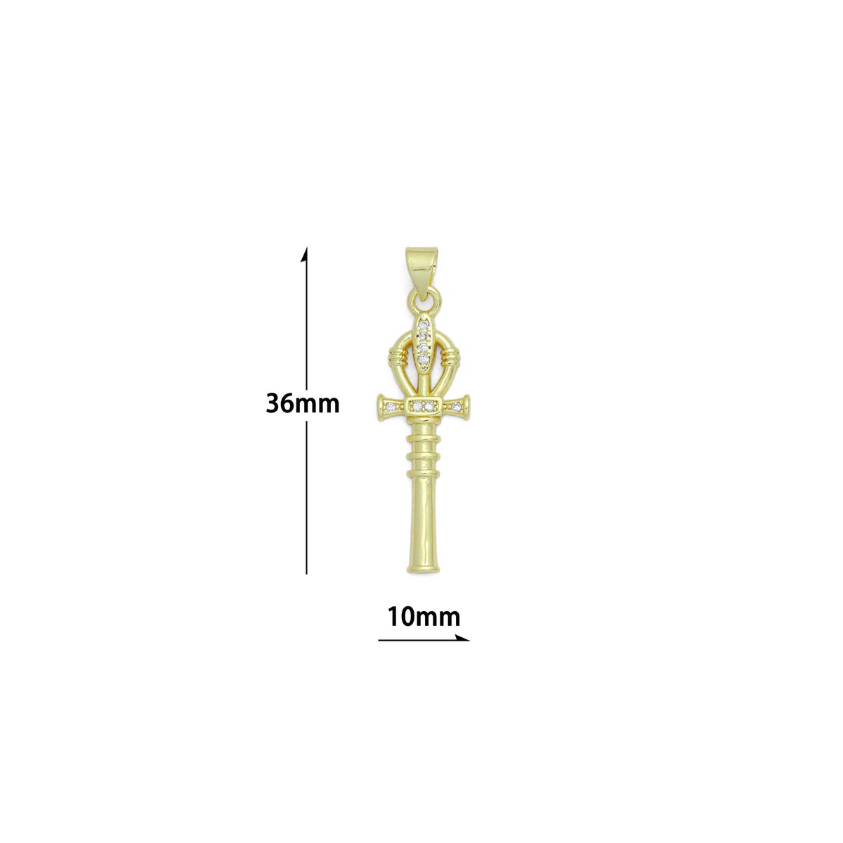 Clear CZ Gold Magic Stick Cross Key Charm Pendant, Sku#LK1164