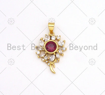 Big Fuchsia CZ Micro Pave Sunflower Shape Pendant, 18K Gold Filled Flower Charm, Big CZ Pave Pendant,17x24mm, Sku#LK373