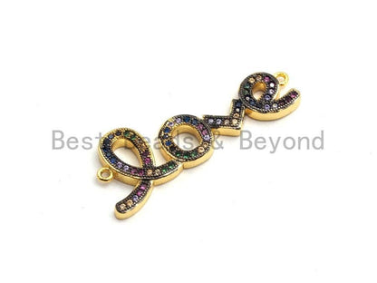 Rainbow CZ Micro Pave Love Letter Connector, Cubic Zirconia Love Pave Connector, Pave Connector, 12x34mm,sku# E420C