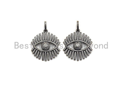 CZ Micro Pave Sparkly Eyelash Shape Pendant, Antique Silver Tone, Cubic Zirconia Pave Pendant, 27x30mm,sku#X131