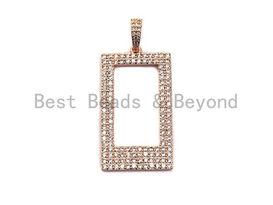 Clear CZ Micro Pave Hollow out Rectagular Shape Pendant, Gold/Rose Gold/Silver/Gunmetal Geometric Frame shape pendant, 20x45mm, sku#X58