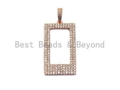Clear CZ Micro Pave Hollow out Rectagular Shape Pendant, Gold/Rose Gold/Silver/Gunmetal Geometric Frame shape pendant, 20x45mm, sku#X58