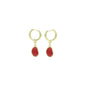 Gold Red Bean Pendant Hoop Earrings, Sku#A366