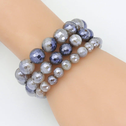 Mystic Gray Banded Agate Stretchy Bracelet, 8mm/10mm/12mm, SKU#EF400