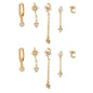 Stacking 5 Pieces Eight-Pointed Star Earrings Set, 18k Gold Plated Ear Studs & Ear Drops, Stacked Lobe Design with Dazzling Zircon Stones