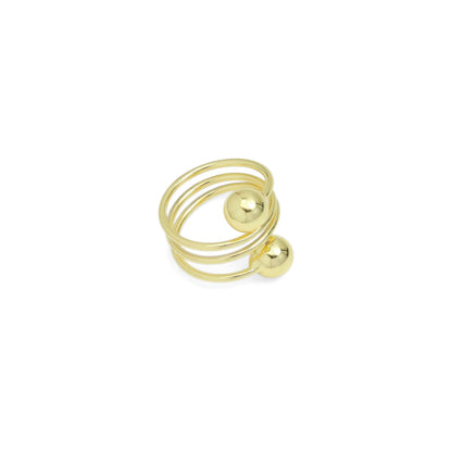 Gold Swirl Line Ball end Adjustable Ring, Sku#JL197