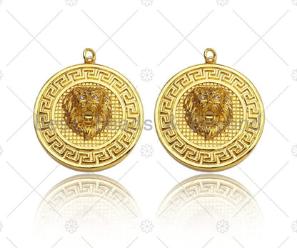 Gold Silver Embossment Lion Head Charm, Medallion Charms, Silver/Gold Lion Head Pendant,Lion Necklace Charms, 35x38mm, Sku#L453