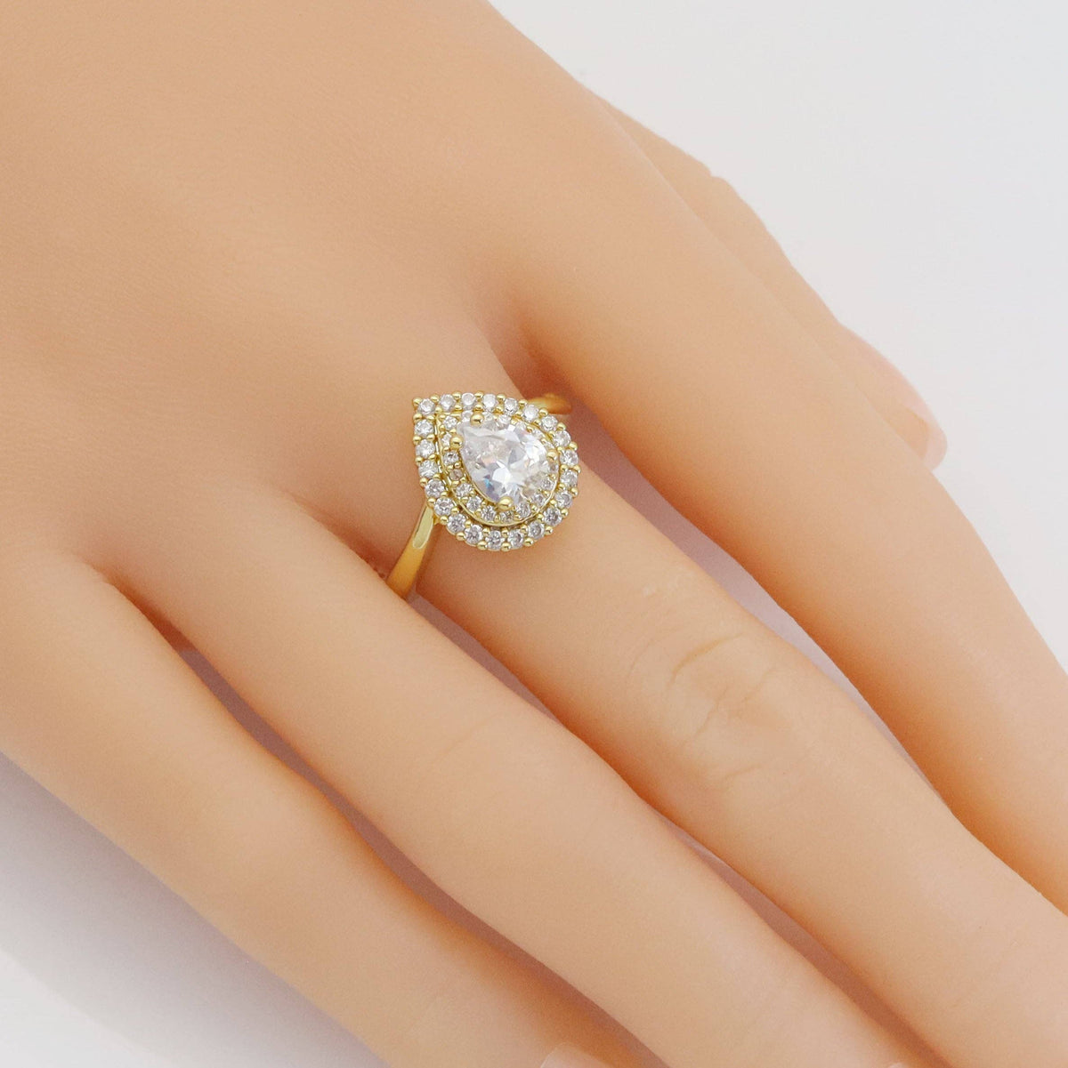 Clear CZ Big Teardrop CZ Gold Adjustable Ring, Sku#A169