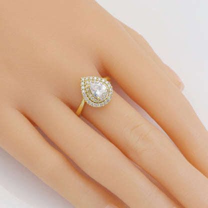Clear CZ Big Teardrop CZ Gold Adjustable Ring, Sku#A169