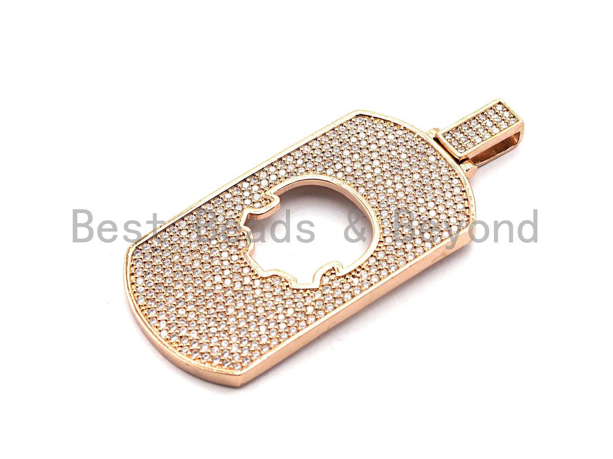 Large CZ Clear/Black Micro Pave Dog tag Hollow Out Skull Pen