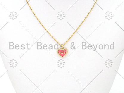 Colorful Enamel Mom Word On Round/Five Star/Heart Shape Pendant, 18K Gold Filled Micro Pave CZ Charm,Mother's Day Charm,14x17mm,Sku#L585