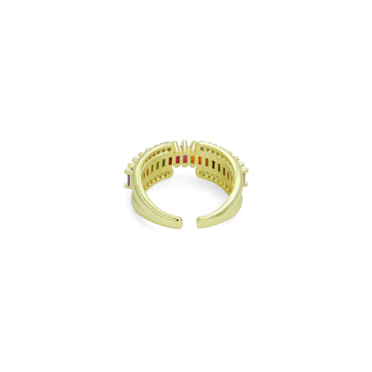 Colorful Baguette CZ Adjustable Ring, Sku#LD607