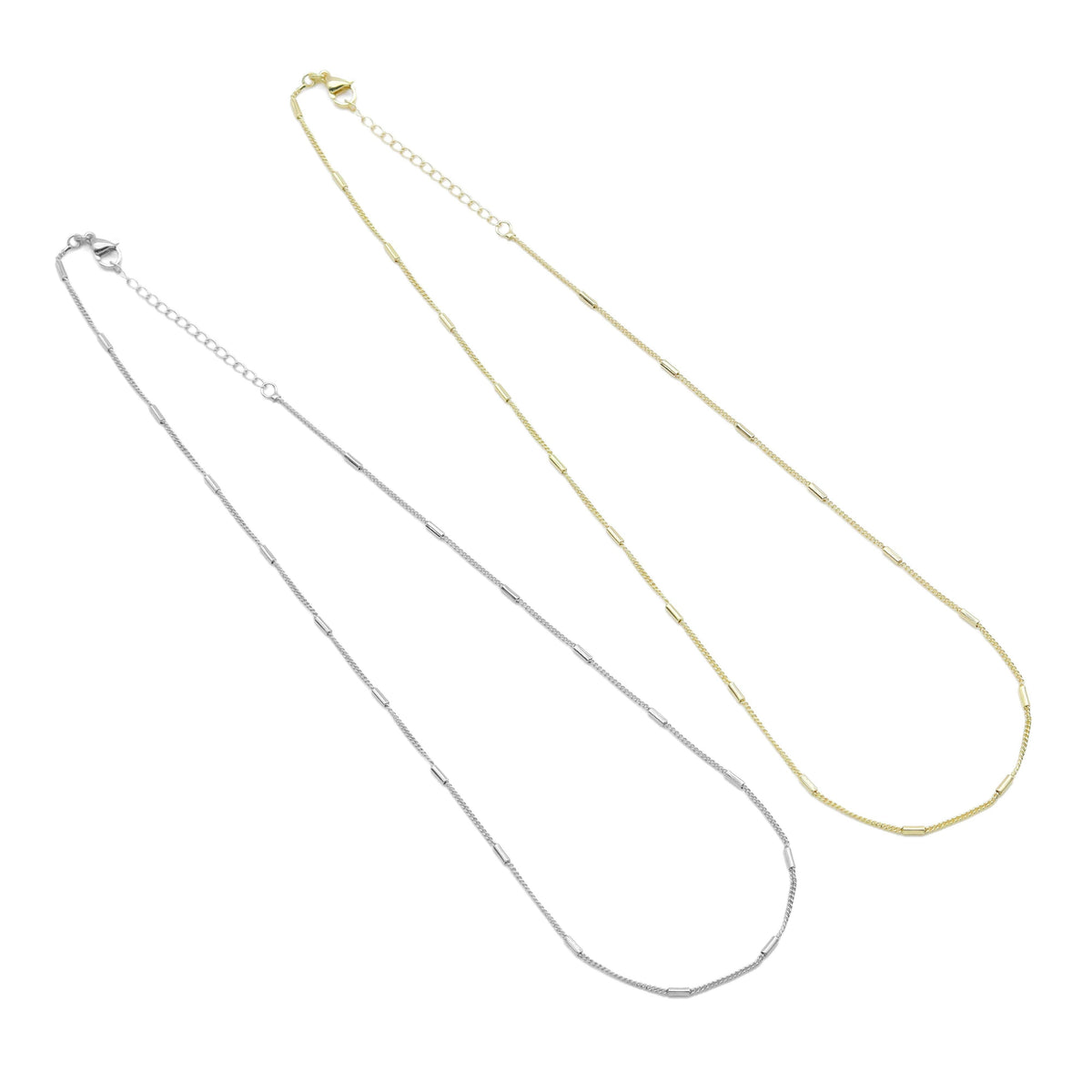 Gold Silver Satelliate cylinder Tube Chain Adjustable Necklace, Sku#LD604