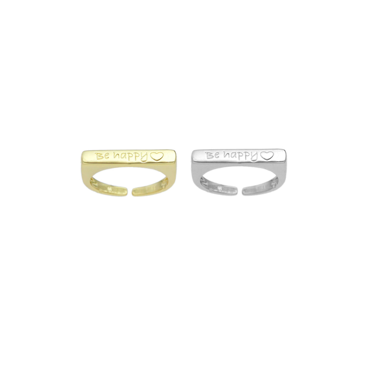 Gold Silver Be Happy heart Bar Adjustable Ring, Sku#A286