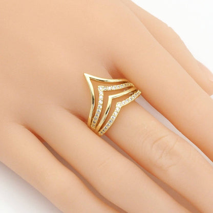 Gold Clear CZ Waving Lines Adjustable Ring, Sku#LK862