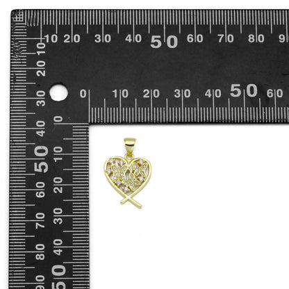Gold CZ Butterfly On Heart Charm, Sku#LK887