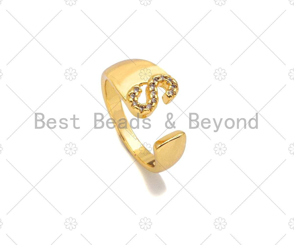 CZ Gold Alphabet initial adjustable Ring, Sku#JL44