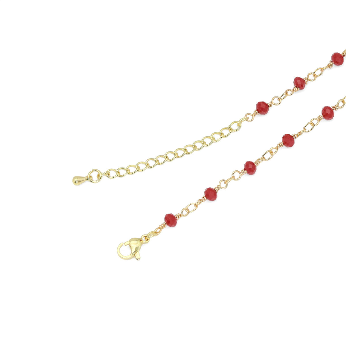 Red Beaded Chain with Red Bean Pendant Necklace, Sku#A368
