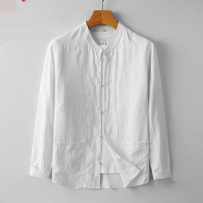 Mens Retro Chinese Style StandUp Collar LongSleeve Shirt
