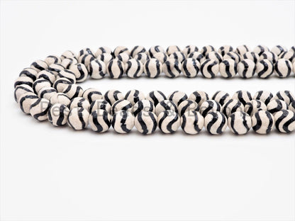 Dzi Black Band Faceted Round Beads,  Zebra Striped Tibetan A