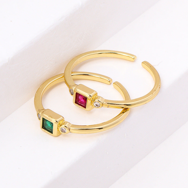 Geometric Square Zircon Copper Ring