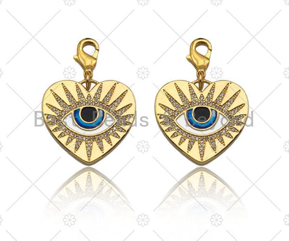 CZ Micro Pave 18k Gold Enamel Evil Eye On Heart Shape Pendan