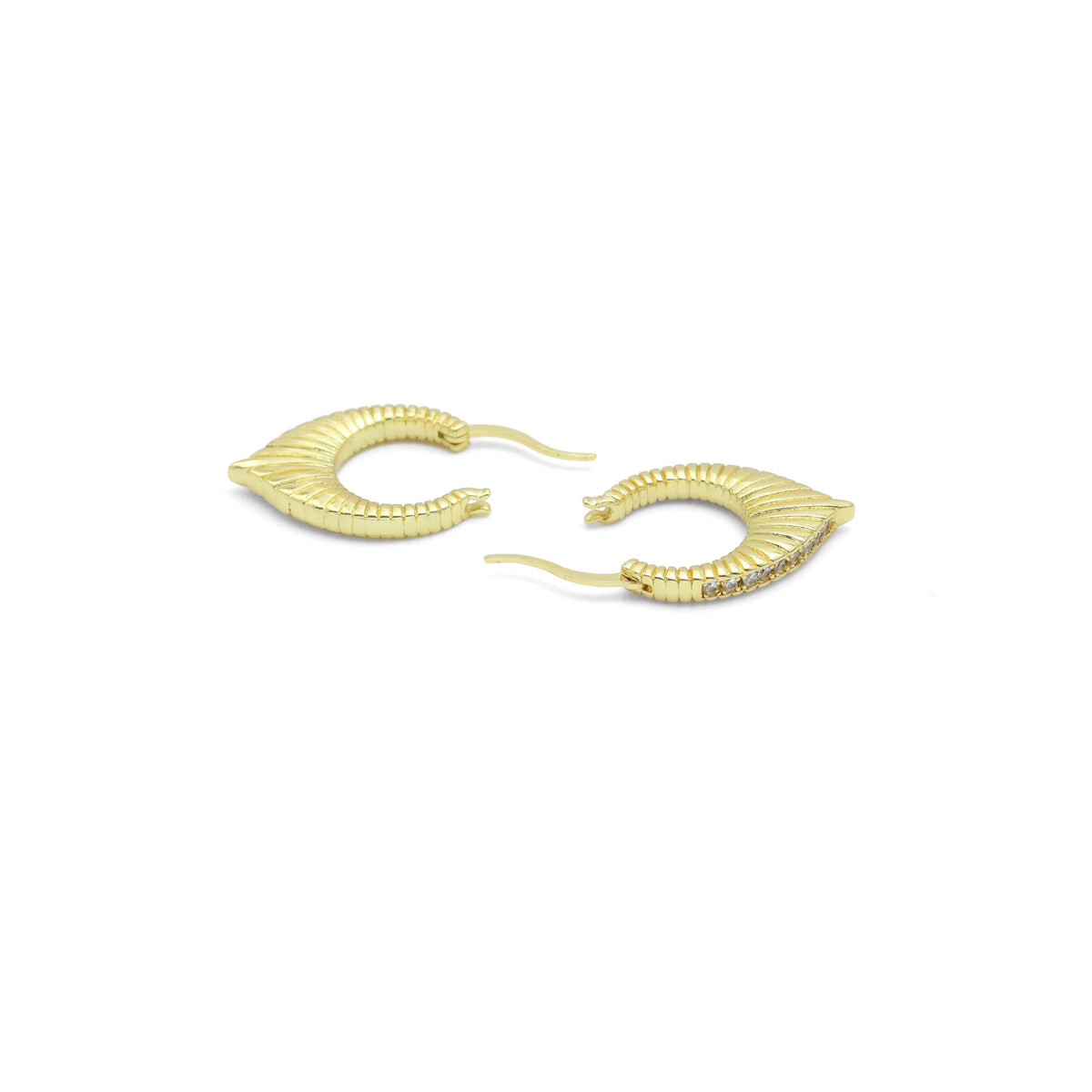 Gold Silver Oval Drop CZ Around Huggie Earrings, Sku#A305