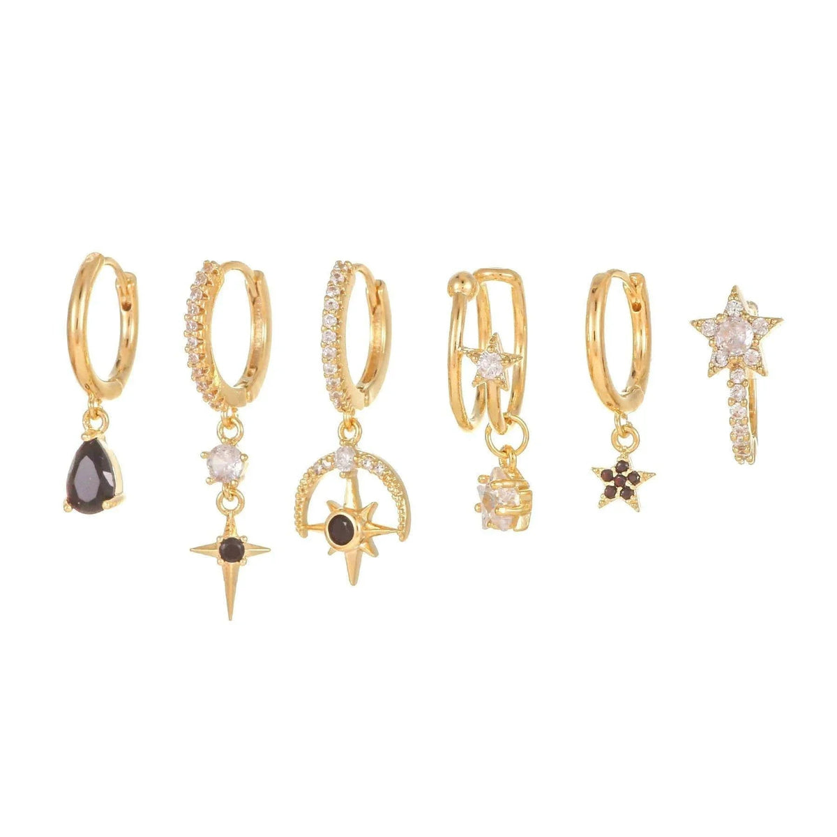 Multi Sets of Blue Flower Pierced Earrings, 4-6pcs, 18k Gold Plated Stud Drop Hoop Huggie Cuff Chain, S925 Needle