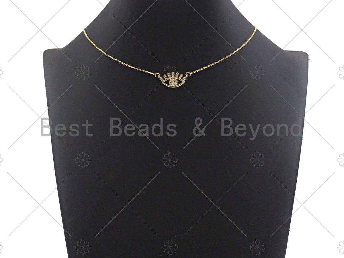 Clear CZ Micro Pave Evil Eye With Long Eyelash Shaped Pendant/Charm, Sku#L300