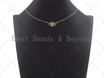 Clear CZ Micro Pave Evil Eye With Long Eyelash Shaped Pendant/Charm, Sku#L300