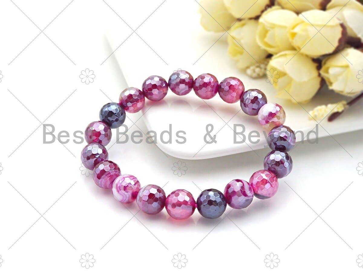 Mystic Hot Pink Banded Agate Stretchy Bracelet, Sku#U1094