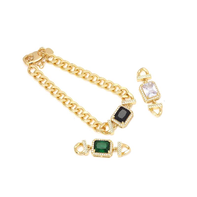 Focal Rectangle CZ Link  Necklace Bracelet, Sku#LD405