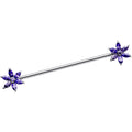 14G Purple CZ Pimpernel Flower Ends Industrial Barbell 40mm
