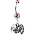 Pink Gem Paisley Love Locket Heart Dangle Belly Ring