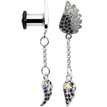 2G Aurora Black Gem Arial Angel Wings Dangle Plug Set