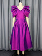 Puff Sleeve Evening Dress A Hem Pleated Banquet Dress