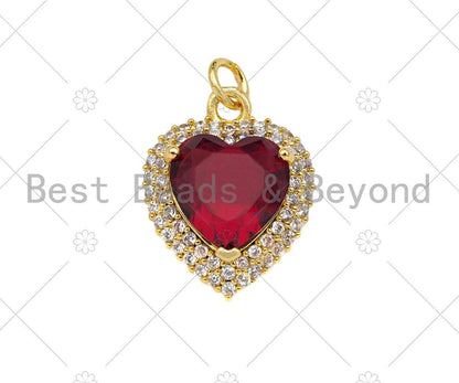 Gold Filled Big Colorful CZ Micro Pave Heart Shape Pendant, 18K Gold Filled Heart Charm, Necklace Bracelet Charm Pendant,15x19mm,Sku#LK334