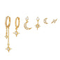 Multi Sets of Chic Star&Moon Earrings, 3-6pcs, 18k Gold Plated Stud Drop Hoop Huggie Cuff Chain, S925 Needle